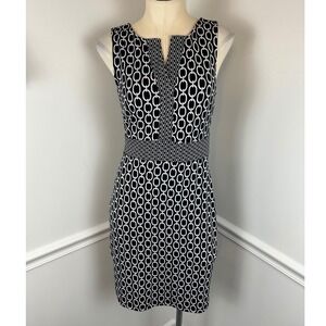 ANN TAYLOR Sleeveless Black & White Chain Print Sheath Shift Office Dress XS